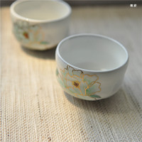 日本陶瓷纯手工茶杯主人杯水出胜三木屋手工描金手绘品茗杯白牡丹