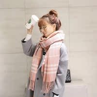秋冬季韩国新款格子流苏大披肩女日系文艺学生情侣加厚长毛线围巾