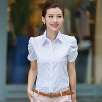 2016夏装新款女装韩版时尚ol职业短袖白衬衫女式泡泡袖修身衬衣