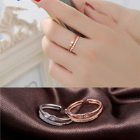 日韩S925纯银简约气质大小可调节甜美水钻镶钻蝴蝶结开口戒指指环