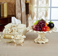 欧式果盘套装陶瓷水果盘纸巾盒烟灰缸三件套装客厅茶几必备装饰品