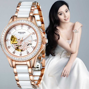 瑞士正品牌天王表手表女士全自动机械表防水陶瓷镂空时尚潮流腕表