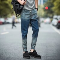 2016年秋季新款渐变束脚牛仔裤男修身小脚裤做旧牛仔包邮学生裤子