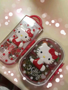 日本代购日本制HELLO KITTY 凯蒂猫餐具便当盒饭盒红色可爱套装
