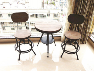 休闲组合美式复古铁艺咖啡厅桌椅套件实木茶几阳台户外酒吧桌椅子