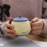 韩国个性早餐马克杯子陶瓷带盖勺文艺复古咖啡家用套装儿童牛奶杯