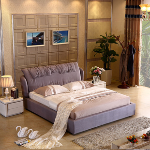 布艺床简约现代1.51.8米双人床可拆洗布床小户型北欧布艺储物床
