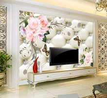 意大利欧式客厅电视背景卧室墙画无缝5D立体凹凸墙纸壁画蝴蝶花卉