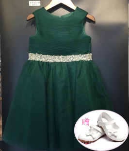 女童儿童连衣裙童装2017新款蓬蓬裙公主裙带钻品牌绿色花童礼服纱