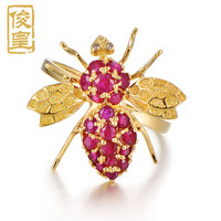 俊皇珠宝蜜蜂戒指天然红宝石蜜蜂镶嵌钻石戒指黄18k金精致简单款