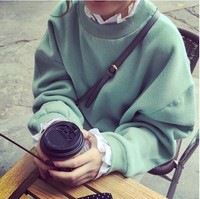 秋冬季新款韩国宽松大码显瘦纯色蝙蝠袖套头卫衣女时尚长袖上衣