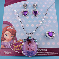 小公主苏菲亚项链戒指耳环护身符吊坠女冰雪奇缘套装儿童饰品包邮