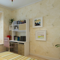 米黄色壁纸客厅书房地中海现代卧室印花儿童房暖色家用墙纸室内