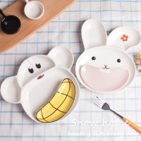 【天天特价】陶瓷儿童餐盘子兔子猴子创意早餐盘可爱卡通分格餐盘