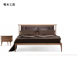 胡桃木床1.8米北欧实木床1.5米现代简约真皮靠背床卧室床婚床