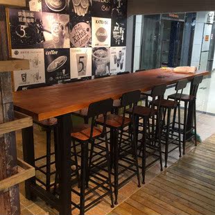 铁艺实木长桌吧台椅子酒吧椅星巴克桌椅咖啡厅餐桌组合欧式高脚凳