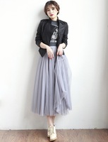 2017秋季新款韩版女装气质显瘦网纱蓬蓬长裙过膝伞裙高腰半身裙