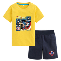 美国队长短袖儿童套装 2017夏装新款男童女童童装5分短裤两件套潮