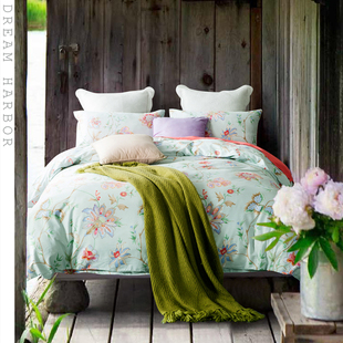 绿色纯棉四件套田园碎花美式韩式秋冬全棉床单被套床上用品