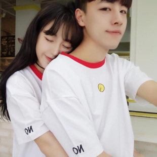 夏季新款潮男女韩版情侣装纯色机器猫小叮当圆领短袖T恤打底衫