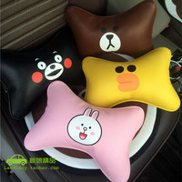 新款韩国可爱超萌卡通 熊本熊汽车头枕车枕车用靠垫护颈枕骨头枕