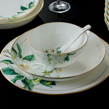景德镇陶瓷器60头高档骨瓷餐具套装金边中式碗碟套装碗盘送礼正品