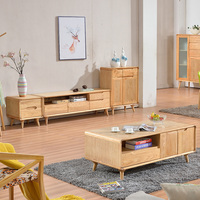 北欧电视柜茶几组合实木白蜡木原木色地柜小户型客厅现代家具
