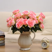 包邮玫瑰仿真花套装欧式假花玫瑰花家居客厅餐桌摆件装饰花瓶花艺