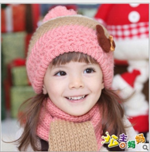 公主妈妈尚选韩版秋冬时尚米奇贝雷套装 毛线帽子围巾两件套装冬
