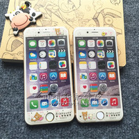 苹果6s轻松熊卡通钢化玻璃膜 iphone6plus前防爆彩膜 5s可爱贴膜