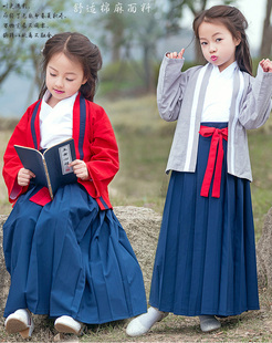 六一儿童节汉元素外套女童改良古装棉麻套装国学服写真表演出服装