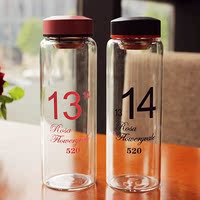 创意1314情侣玻璃杯便携男女学生韩国随行杯简约情侣玻璃泡茶水杯