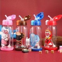 创意儿童玻璃杯带吸管 可爱卡通水杯防摔 便携宝宝学生玻璃水杯子