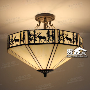 蒂凡尼吊灯北欧美式乡村麋鹿动物客厅卧室过道简约吸顶灯儿童创意