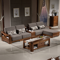 胡桃木沙发组合贵妃转角纯实木布艺沙发 现代中式客厅全实木家具