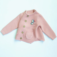 女童1到5岁开衫加厚毛衣纽扣针织衫外套粉色可爱兔毛外套厚实包邮