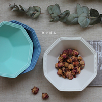 日式北欧风格 马卡龙色小沙拉碗 水果碗 亚光浮雕圆点陶瓷八角碗