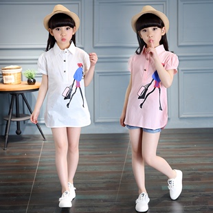 韩版童装女童夏季短袖衬衫2016新款儿童美女纯棉衬衣宽松休闲百搭
