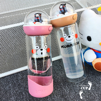 韩国微景观卡通双层玻璃杯防漏隔热熊可爱学生水瓶防烫便携水杯子