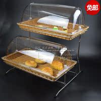 双层自助餐展示篮带盖子两层面包篮水果筐透明罩收纳筐甜品摆台架