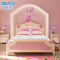 曲采儿童床女孩公主床1.2米1.5单人实木床儿童家具韩式床卧室套房