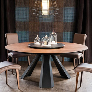 北欧复古实木圆桌1.5米餐桌简约现代家用饭桌小户型6人吃饭桌定制