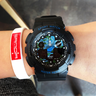 男士迷彩潮手表LED运动防水电子表双显多功能学生手表数字式手表