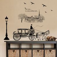 墙贴 室内 卧室欧式复古马车创意自粘可移除温馨立体贴纸装饰