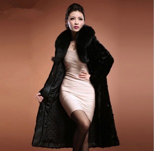 女式秋冬毛领修身中长款外套OL女装时尚高贵仿皮草兔毛大衣