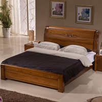 全实木床榆木床实木双人床气压高箱储物床现代婚床1.8米榆木家具