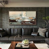现代客厅抽象油画 厚肌理 横幅 客厅沙发墙配画 手绘