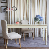 美式实木象牙白餐桌办公桌现代欧式办公桌简约餐台长方形餐桌