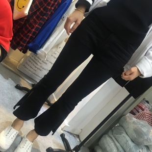 韩国ulzzang2016秋季新款 STAR 时尚修身显瘦侧边开叉牛仔喇叭裤