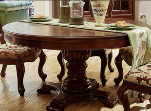 定制美式实木酒店圆餐桌简约复古客厅家用饭桌整装豪华大小户型